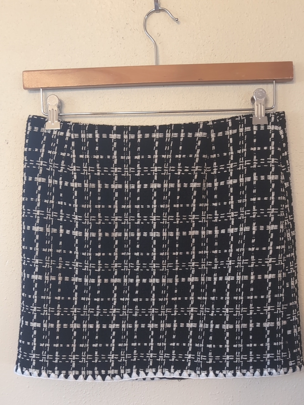 Laundry By Shelli Segal Black and White Plaid Tweed Mini Skirt S